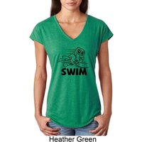 Ladies Black Penguin Power Swim Tri Blend V-neck