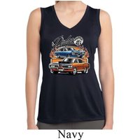 Ladies Dodge Blue and Orange Super Bee Dry Wicking Sleeveless Shirt