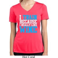 Ladies Fitness Shirt I Train For Wine Moisture Wicking V-neck Tee