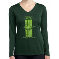 Ladies Ford Green Mustang Stripe Dry Wicking Long Sleeve