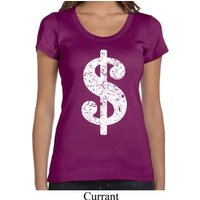 Ladies Funny Shirt Distressed Dollar Sign Scoop Neck Tee T-Shirt