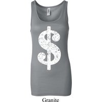 Ladies Funny Tanktop Distressed Dollar Sign Longer Length Tank Top