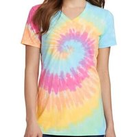 Ladies Pastel Rainbow Tie Dye V-neck Shirt
