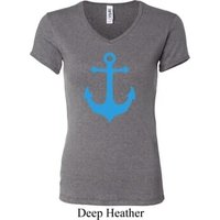 Ladies Sailing Shirt Blue Anchor V-neck Tee T-Shirt