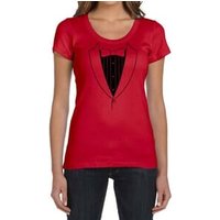 Ladies Shirt Basic Black Tuxedo Scoop Neck Tee T-Shirt