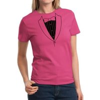 Ladies Shirt Basic Black Tuxedo Tee T-Shirt