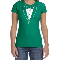 Ladies Shirt Basic White Tuxedo Crewneck Tee T-Shirt