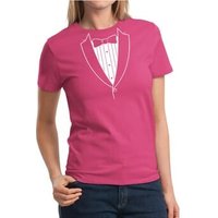 Ladies Shirt Basic White Tuxedo Tee T-Shirt