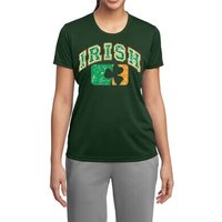 Ladies Shirt Distressed Irish Shamrock Moisture Wicking Tee T-Shirt