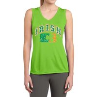 Ladies Shirt Distressed Irish Shamrock Sleeveless Moisture Wicking Tee