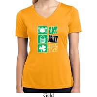 Ladies Shirt Eat Drink Be Irish Moisture Wicking V-neck Tee