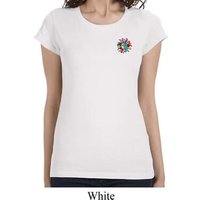 Ladies Shirt Hippie Sun Patch Pocket Print Longer Length Tee T-Shirt