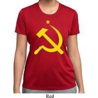 Ladies Soviet Shirt Yellow Hammer And Sickle Moisture Wicking Tee