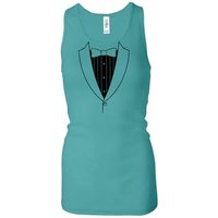 Ladies Tanktop Basic Black Tuxedo Longer Length Racerback Tank Top
