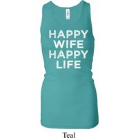 Ladies Tanktop Happy Wife Happy Life Longer Length Racerback Tank Top