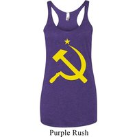 Ladies Tanktop Yellow Hammer And Sickle Tri Blend Racerback Tank Top