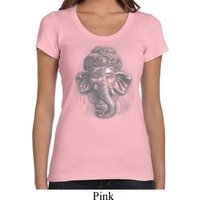 Ladies Yoga Shirt 3D Ganesha Lights Scoop Neck Tee T-Shirt