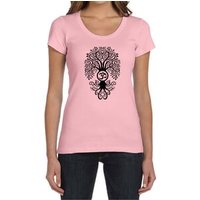 Ladies Yoga Shirt Black Bodhi Tree Scoop Neck Tee T-Shirt