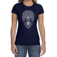 Ladies Yoga Shirt Grey Bodhi Tree Crewneck Tee T-Shirt