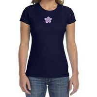 Ladies Yoga Shirt Layered Flower Patch Crewneck Tee T-Shirt