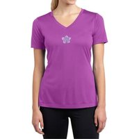 Ladies Yoga Shirt Layered Flower Patch Moisture Wicking V-neck Tee