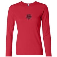Ladies Yoga Shirt Black Lotus OM Patch Small Print Long Sleeve T-Shirt