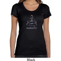 Ladies Yoga Shirt Namaste Lotus Pose Scoop Neck Tee T-Shirt