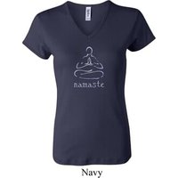 Ladies Yoga Shirt Namaste Lotus Pose V-neck Tee T-Shirt