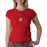 Ladies Yoga Shirt White Lotus OM Small Print Crewneck Tee T-Shirt
