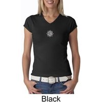 Ladies Yoga Shirt White Lotus OM Small Print V-neck Tee T-Shirt