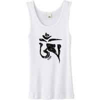 Ladies Yoga Tanktop Black Tibetan Om Organic White Tank Top