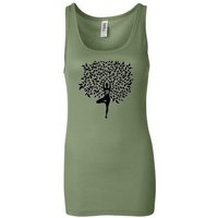 Ladies Yoga Tanktop Black Tree Pose Longer Length Tank Top
