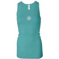 Ladies Yoga Tanktop White Lotus OM Small Print Longer Length Racerback