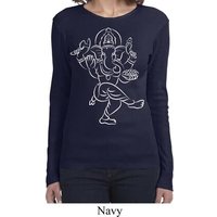 Ladies Yoga Tee Sketch Ganesha White Print Long Sleeve