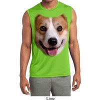 Mens Big Corgi Face Sleeveless Moisture Wicking Tee T-Shirt