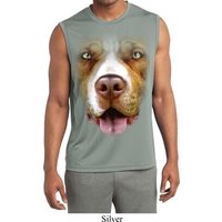 Mens Big Pit Bull Face Sleeveless Moisture Wicking Tee T-Shirt