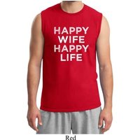 Mens Funny Shirt Happy Wife Happy Life Muscle Tee T-Shirt