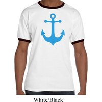 Mens Sailing Shirt Blue Anchor Ringer Tee T-Shirt