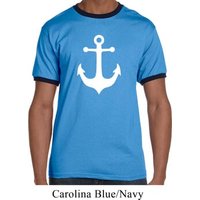 Mens Sailing Shirt White Anchor Ringer Tee T-Shirt