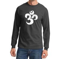 Mens Yoga Shirt White Distressed OM Long Sleeve Tee T-Shirt