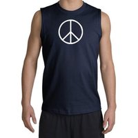 Peace Sign Shirt Basic Peace White Print Muscle Shirt Navy