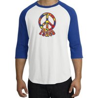 Peace Sign Shirt Funky 70s Peace Raglan Tee White/Royal