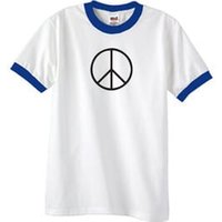 Peace Sign T-shirt Basic Peace Black Print Ringer Shirt White/Royal