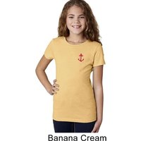 Red Anchor Patch Pocket Print Girls Shirt