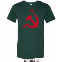 Red Hammer and Sickle Mens Tri Blend Crewneck Shirt