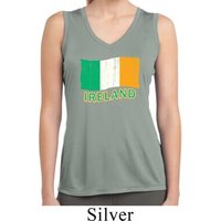 St Patrick's Distressed Ireland Flag Ladies Sleeveless Dry Wicking