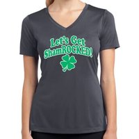 St Patricks Day Lets Get Shamrocked Ladies Dry Wicking V-neck