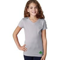St Patricks Day Shamrock Sequins Bottom Print Girls V-neck