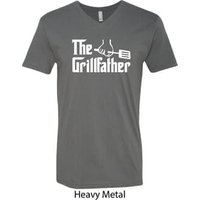 The Grillfather White Print Mens V-Neck Shirt