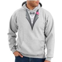 Tuxedo Hoodie Hoody Sweatshirt With Pink Flower - Ash Grey